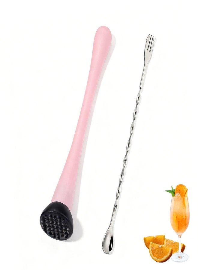 BOBOAR Muddler for Cocktails,Cocktail and Bar Tools for Lemonade 10" Muddler and Long Handle Bar Cocktail Mixing Spoon - Image 1